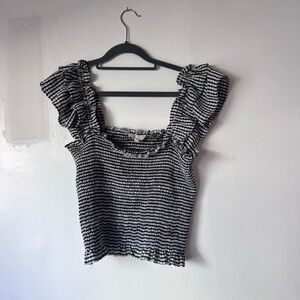 Promesa Elegant Black and White Striped Ruffle Blouse L